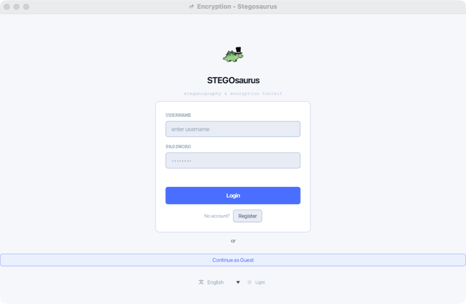 STEGOsaurus encryption screen