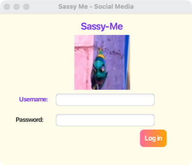 Sassy-me login screen